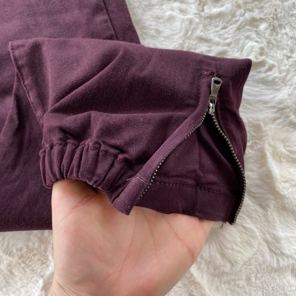 PAIGE Mayslie Jogger Pants Women 28 Maroon Utility Cargo Ankle Zip Stretch
